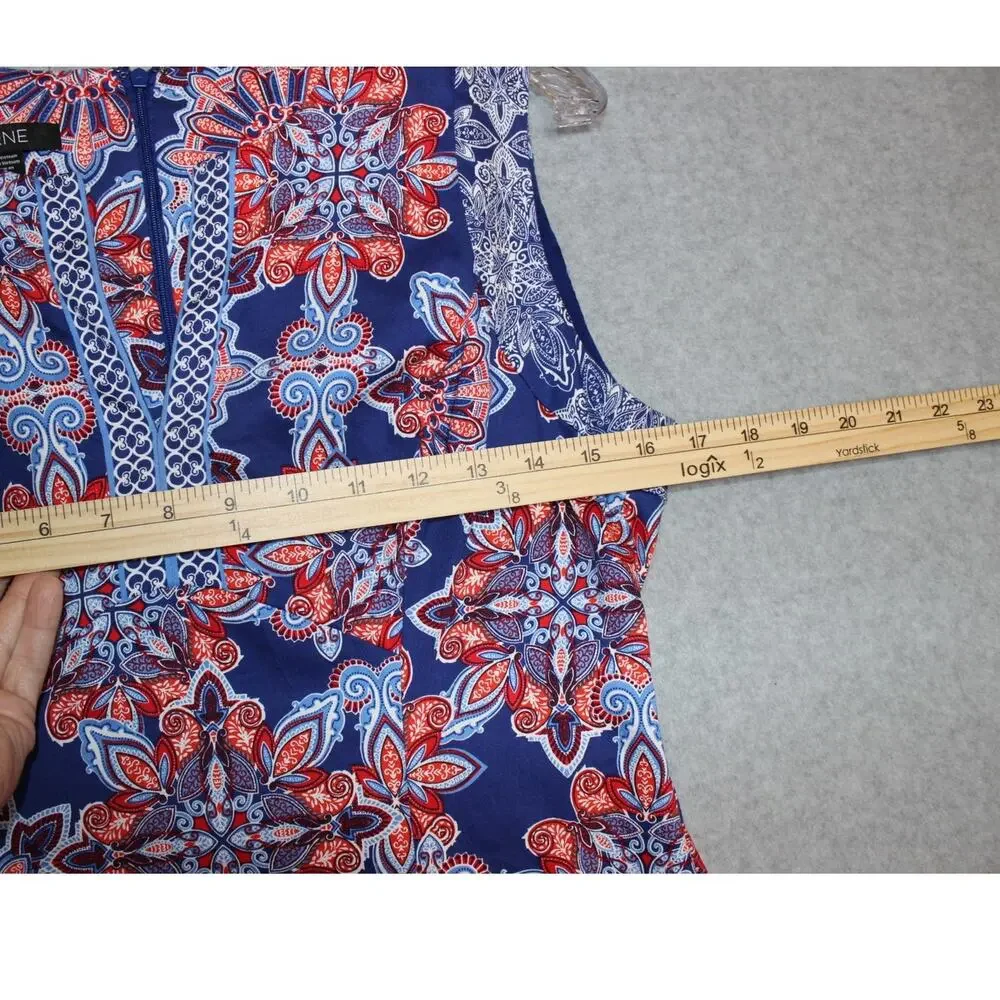 Stitch Fix ADORNE Cornelia Blue Paisley Cotton Scuba Dress Size 4‎ Split Neck